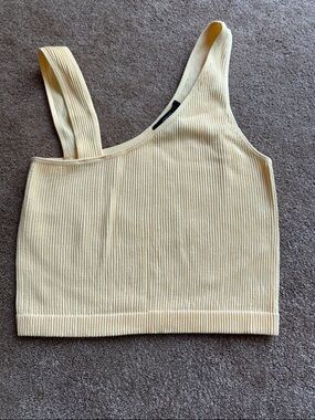 Forever 21 Ribbed One-Shoulder Crop Tank Top - Cream
